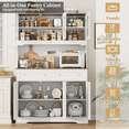 thumbnail image 3 of Hiphuta 72" Tall Kitchen Pantry Storage Cabinet with Power Outlet, Freestanding Cupboard Hutch Cabinet with Glass Doors, Large Coffee Bar with Microwave Stand & 2 Drawers, White, 3 of 10