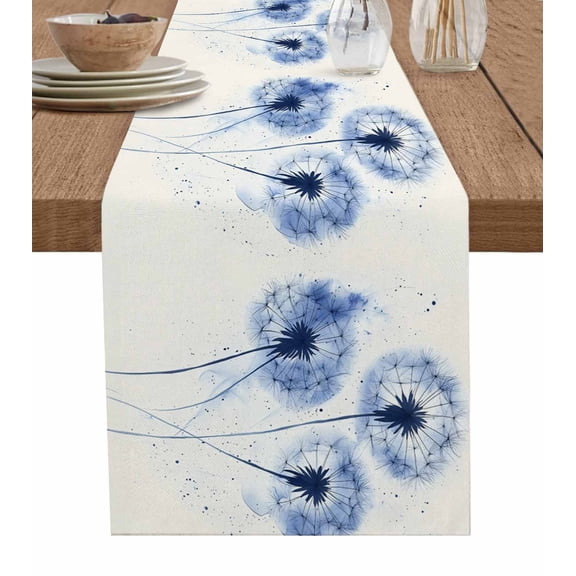Watercolor Dandelion Table Runner 72 Inches, Spring Blue Flowers Simple Country Bed Runner Dresser Scarves Tabletop for Indoor Outdoor Parties/Ceremony/Banquet, 14" x 72"