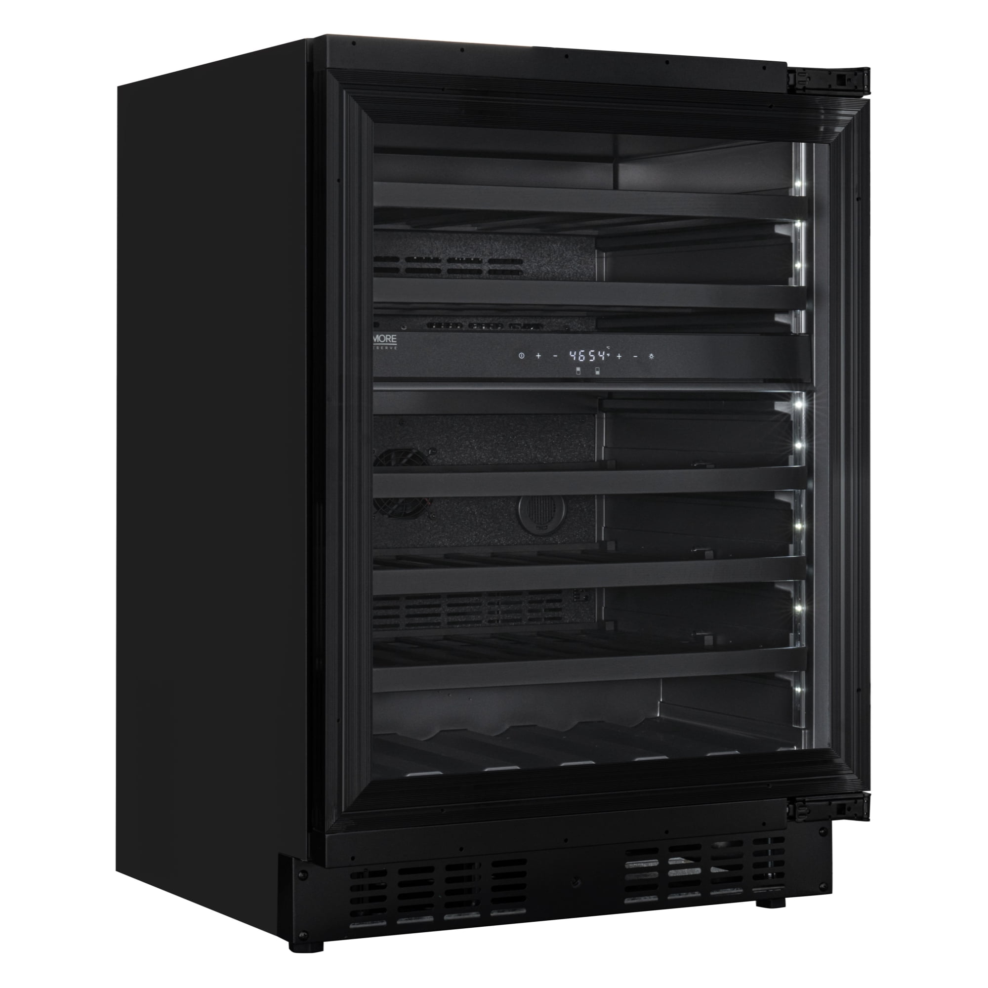 KoolMore Reserve 24 in. Under-Counter Panel Ready Dual Zone Built-in Wine Cooler with Black Shelves and 45 Bottle Capacity in Black (KM-CW46DZ-BPR)