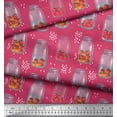 thumbnail image 2 of Soimoi Pink polyester Crepe Fabric Bottle Vase & Strawberry Fruits Printed Craft Fabric by the Yard 42 Inch Wide, 2 of 3