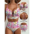 thumbnail image 3 of Eytino Womens Swimwear 2 Piece Bikini Set U-Wire Cutout Swimsuit Floral Print High Waisted Summer Beach Swim Bathing Suits, 3 of 10