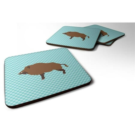 

Wild Boar Pig Blue Check Foam Coaster Set of 4