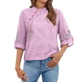 thumbnail image 2 of Purple Shirts for Women Cotton and Linen V Neck Retro Embroidered Loose Casual Top, 2 of 6