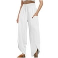 thumbnail image 2 of WFJCJPAF 2024 New Product Clearance！ Pants for Women Plus Size Stretch,Women Imitation Cotton Linen Solid Color Elastic Waist Irregular Pants With Pockets At The Bottom Of The Pants - White M, 2 of 8