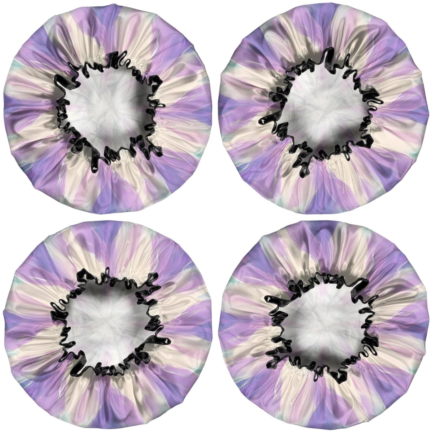 Shower Caps,Tie Dye Pattern Waterproof Shower Cap for Women 4 Pieces,Double Reusable Hair Cover for Shower PEVA Elastic Stretch Hem