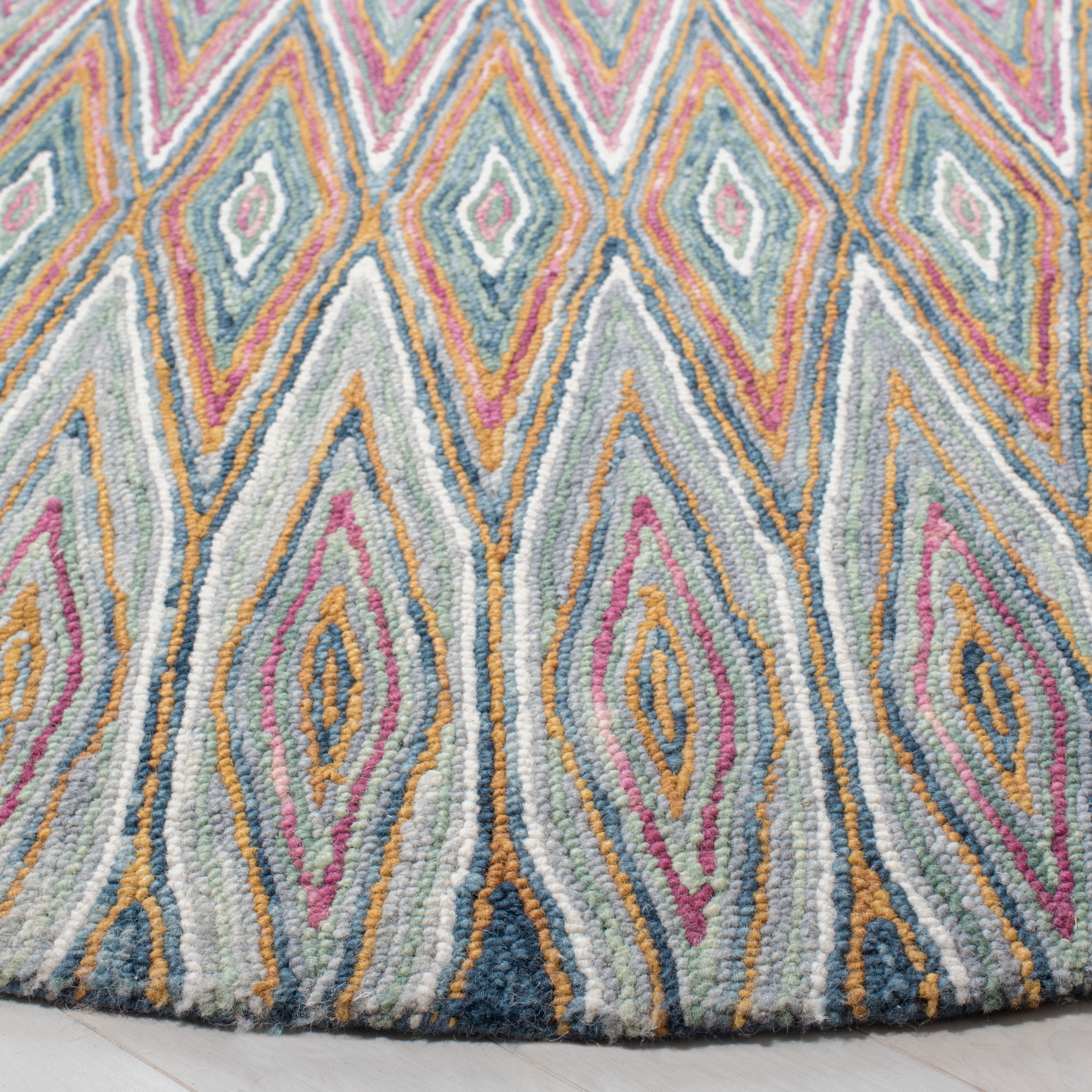 SAFAVIEH Aspen Catriona Abstract Geometric Wool Area Rug, Blue/Pink, 7' x 7' Round