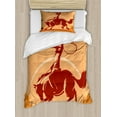 thumbnail image 1 of Rodeo Duvet Cover Set Twin Size, Cowboy Tie-Down Roping over a Bull in an Arena Country Folk West Print, Decorative 2 Piece Bedding Set with 1 Pillow Sham, Dark Orange and Burgundy, by Ambesonne, 1 of 3