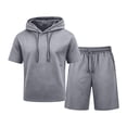 thumbnail image 5 of Gamivast 2 Piece Sweatsuit Outfit for Men Short Sleeve Pullover Hoodie and Elastic Waist Drawstring Shorts Casual Summer Tracksuit Gray XXL, 5 of 6