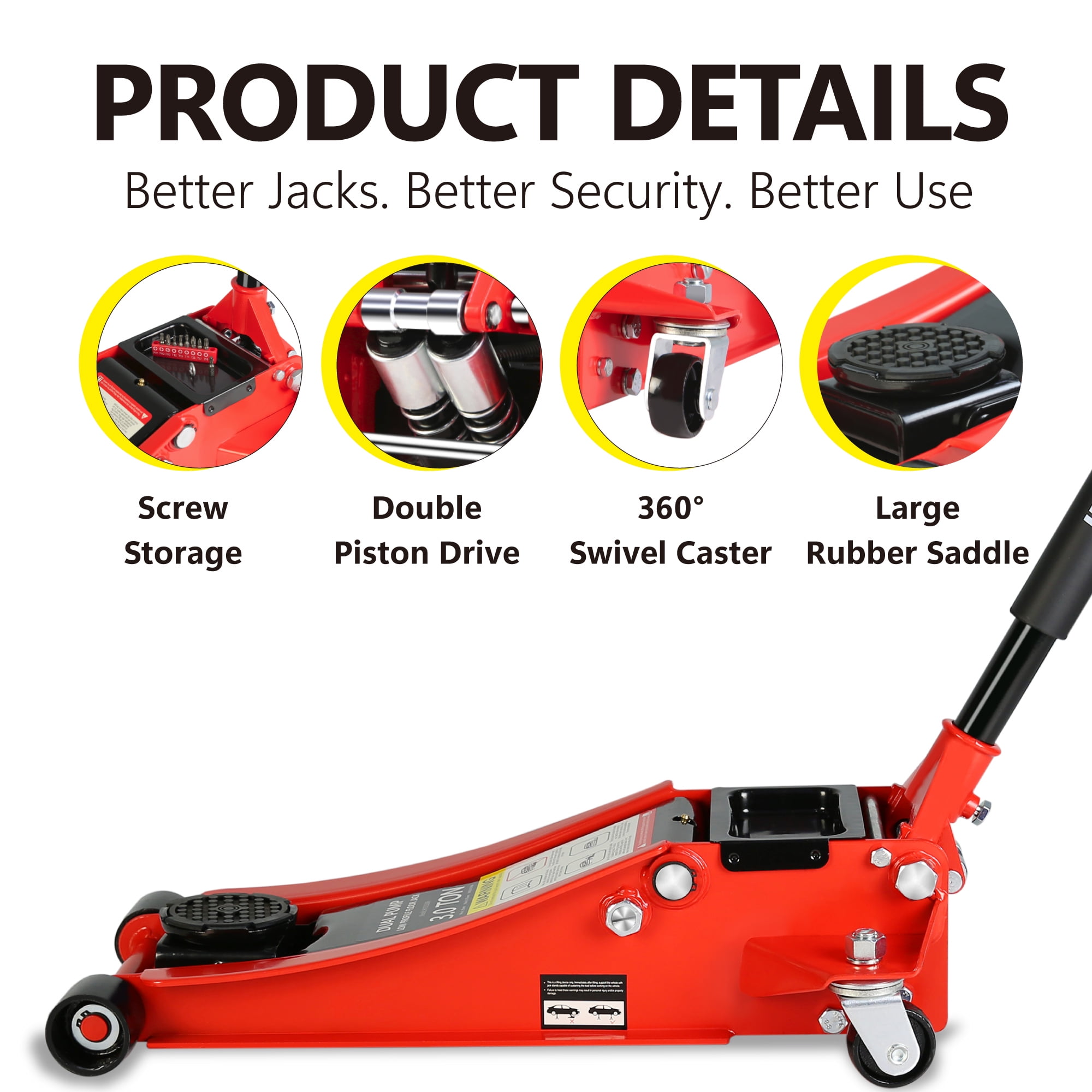 3 Ton / 6600 LBS Low Profile Floor Jack, Heavy Duty Steel Hydraulic Floorjack Racing Floor Jack with Dual Piston Quick Lift Pump, Lifting Range 3.3