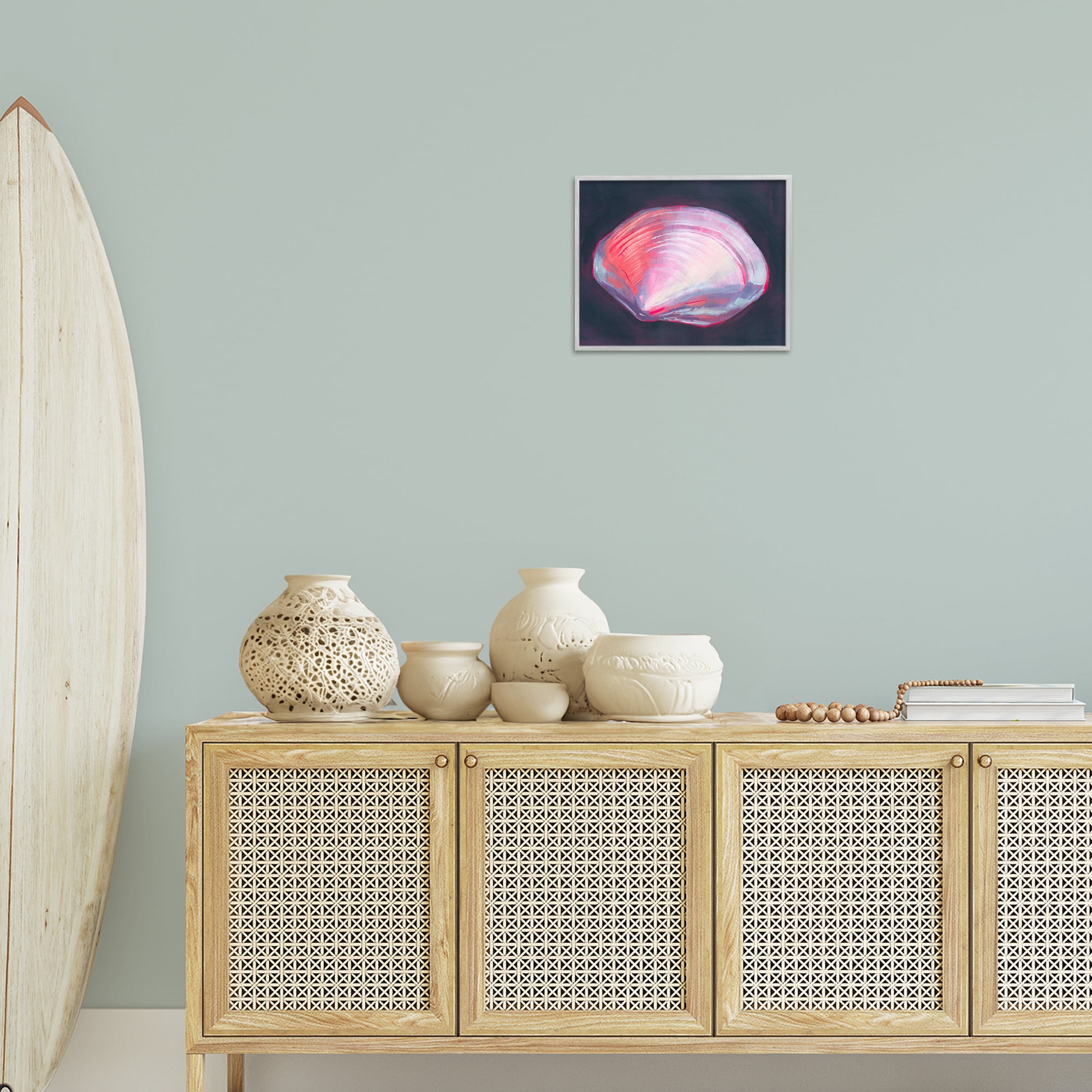 Stupell Industries Pink Clam on Black Animals & Insects Painting Gray Framed Art Print Wall Art, 14 x 11