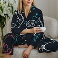 thumbnail image 6 of Yiaed Joystick Gamepad Print Pajamas Women's Long Sleeve Sleepwear Soft Button Down Loungewear Pjs Lounge Set Nightwear Womens Pajama Pants-, 6 of 7