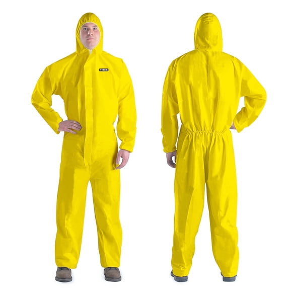 YIBER Hazmat Suit Disposable Coverall, Heavy Duty Full Body Paint Suits with Elastic Wrists,Hood & in 7 Sizes-4XL, Yellow, 1