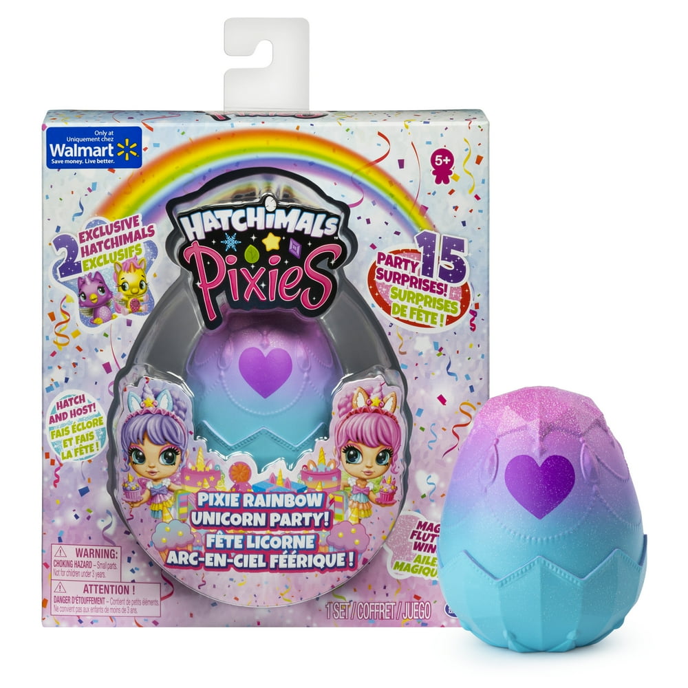 Hatchimals Pixies, Rainbow Unicorn Party with 2.5-Inch Collectible Doll and 2 CollEGGtibles 