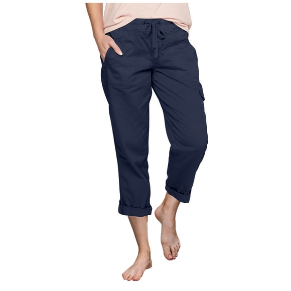 Pants Women Elastic Waist Pants with Multi Pocket Outdoor Casual Sports Trousers Loose Cargo Pants Track Pants for Women Navy XXXL