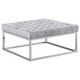 thumbnail image 1 of Bowery Hill Velvet Upholstery Square Ottoman Coffee Table Gray and Silver Base, 1 of 1