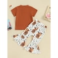 thumbnail image 4 of Suealasg Kids Little Girl Western Outfits Short Sleeve T-Shirt + Cow Print Flare Pants Set 2Pcs Toddler Summer Clothes Set, 4 of 9