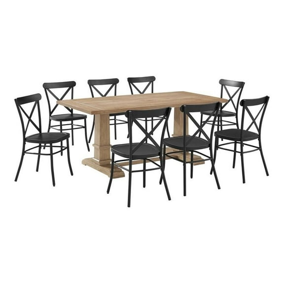 Pemberly Row 9-piece Wood Dining Set in Matte Black/Rustic Brown