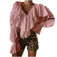 thumbnail image 2 of GigrtiJin Ruffle Front Blouse for Womens V Neck Long Sleeves Solid Color Shirts Casual Loose Fashion Pullover Tops, 2 of 6