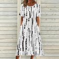 thumbnail image 2 of SUTENGDA Robes Blanches pour Femmes Manches Courtes Imprimé Motif Floral Robe de Vacances Col Rond Ajustée et Évasée Tendance Robe Décontractée de Vacances Midi Mode Quotidienne Blouse Ligne A Plissée, 2 of 7