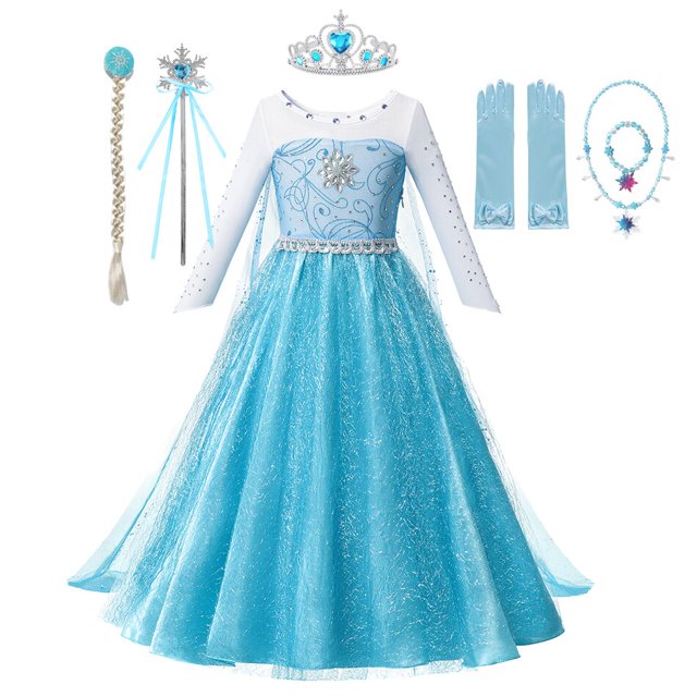 Disfraz de Frozen 2 de Disney para niñas, disfraz de reina de la nieve, Elsa, vestido de princesa con lentejuelas azules, ropa para fiesta de cumpleaños y carnaval para niños, 4T (etiqueta 120) Gao Jinjia LED