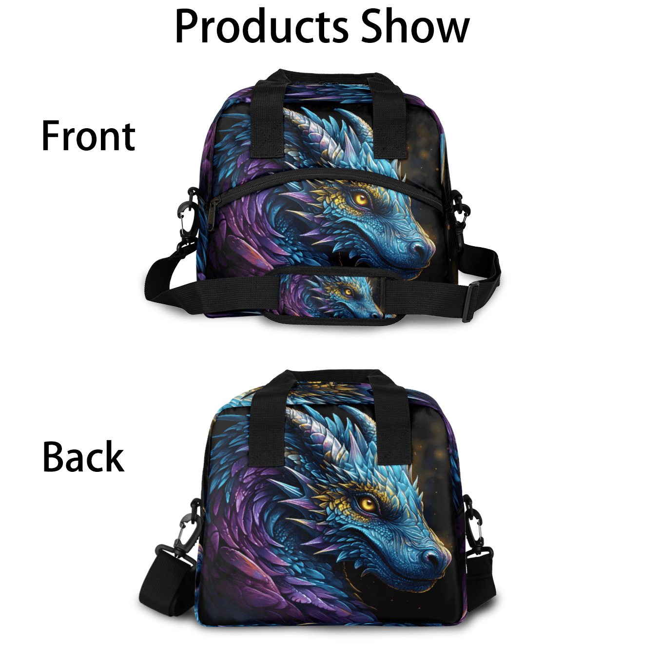 Herdesigns Cool Dragon Insulated Lunch Bag for Women Men Adults Large Reusable Lunch Box Leakproof Portable Cooler Tote Bags with Adjustable Shoulder Strap