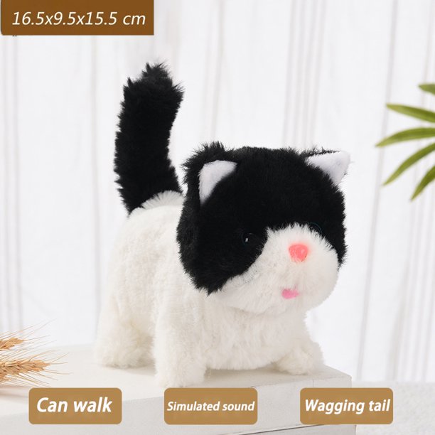 Nuevo juguete de peluche de gatito para caminar, gato interactivo eléctrico, Animal relleno, cola mullida, cabeza que mueve, gato, juguete para mascotas, regalo para niños