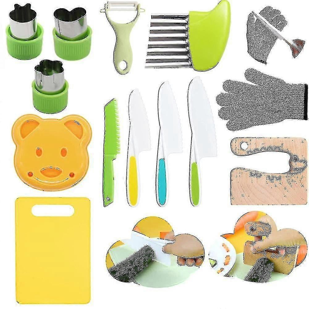 13-Piece Wooden Kids Knife Set for Cooking, Child-Safe Kitchen Tools for Vegetable Fruit Slicing