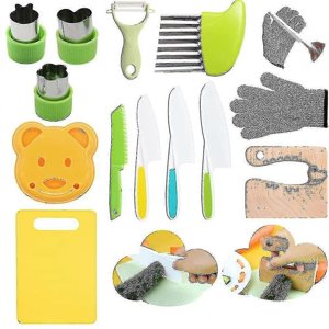 13-Piece Wooden Kids Knife Set for Cooking, Child-Safe Kitchen Tools for Vegetable Fruit Slicing