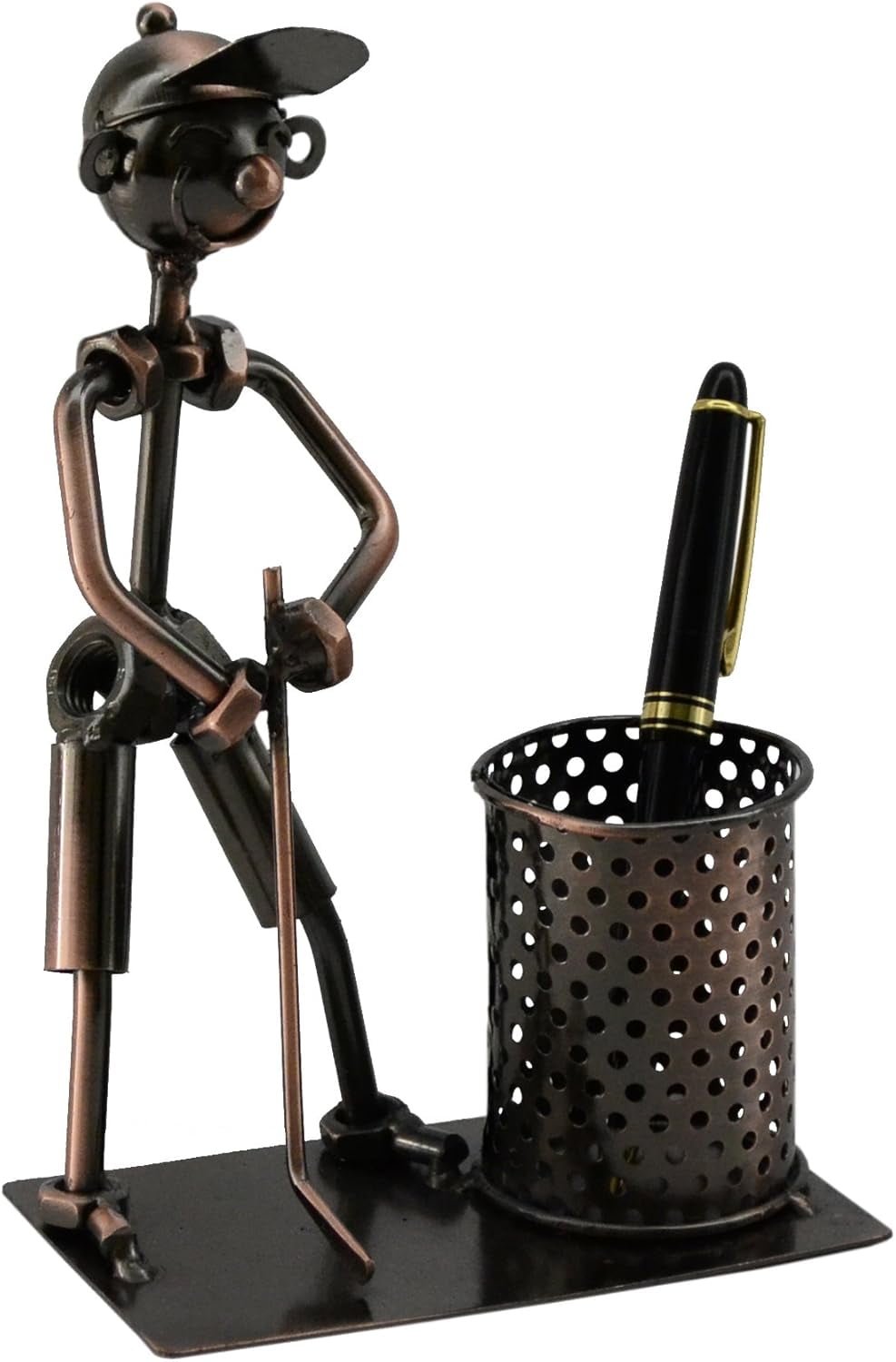 Pen Holder Metal Desk Accessory Golfing Golfer Themed in Silver