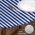 thumbnail image 3 of Dark Blue Striped Round Tablecloth, Fitted Table Cover with Elastic for 45"-54" Round Tables, Modern Beige Geometric Country Table Cloth Outdoor Indoor Dinning Party Waterproof Tablecloths, 3 of 7