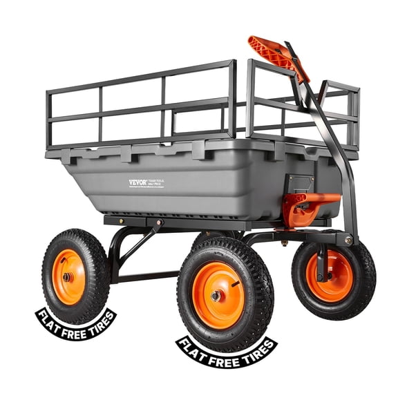 VEVOR V Garden Dump Cart, 1500lbs Poly Dump Cart, 15 Cu. ft. Garden Carts Dumps Wagon with 2-in-1 Convertible Handle, 90° Quick-Dumps Mechanism, Adjustable Handle, Yard Wagon for Plants, Soil, Crops