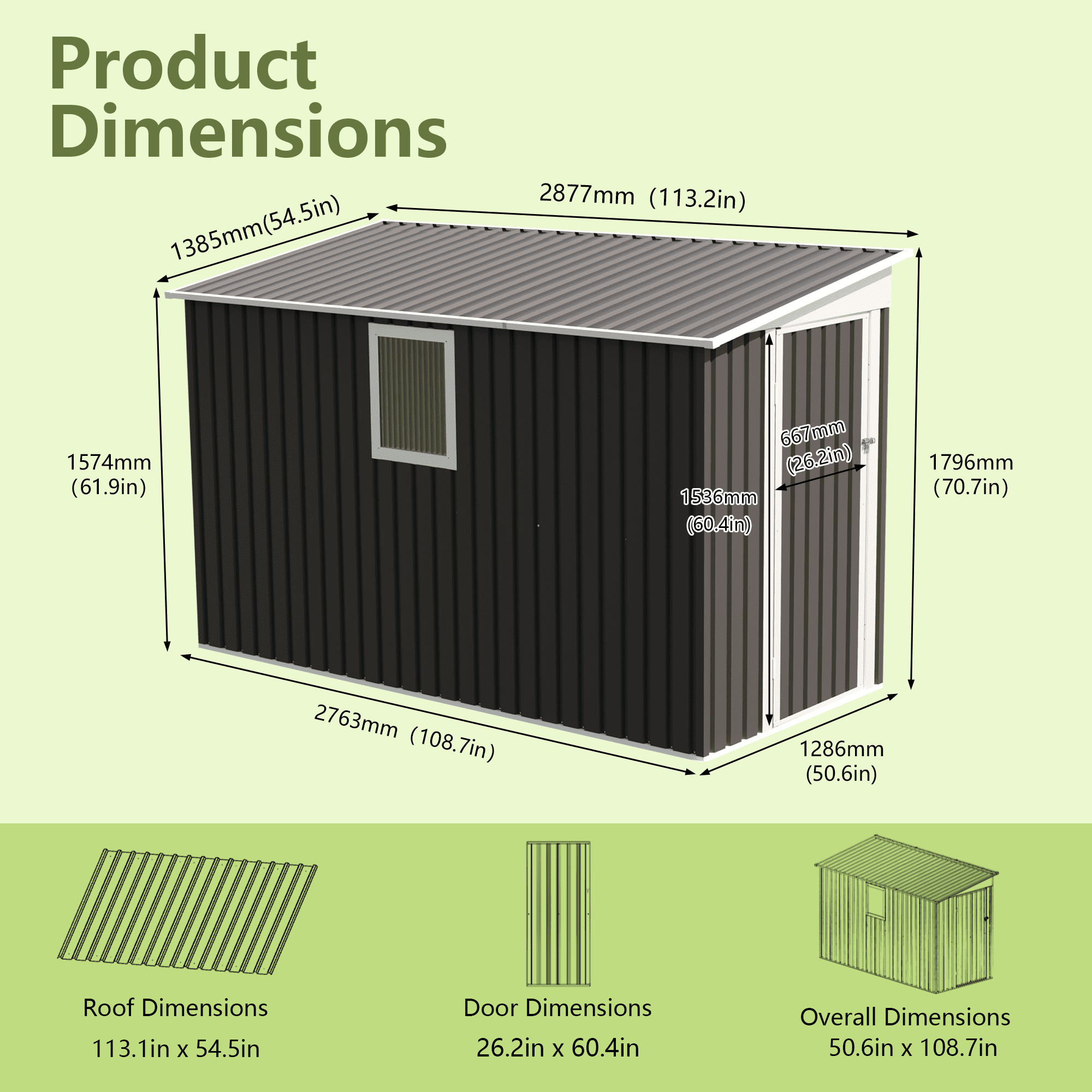 Mintazer 4x9 ft Outdoor Galvanized Metal Storage Shed with Lockable Single Door & Fixed Light Window, Sloped Roof Weatherproof Garden Tool Storage House for Backyard Patio Garage, Dark Gray