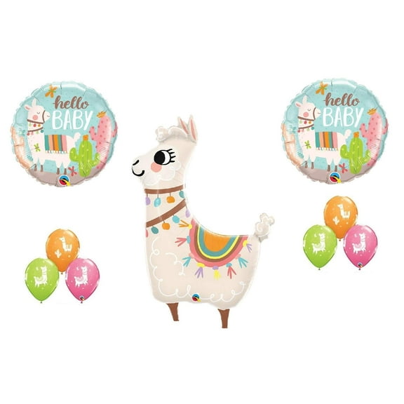 DalvayDelights Llama Alpaca Selfie Hello Baby Shower Welcome 10 Piece Party Foil Mylar and Latex Balloons Set