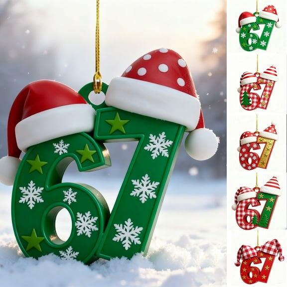 WKSCLPAI Christmas Gingerbread 67 Ornament 2025, Santa Says 67 Christmas Tree Hanging Decorations, Funny 67 Meme Ornaments for Home Holiday Decor, Durable Acrylic, Xmas Gifts(C)