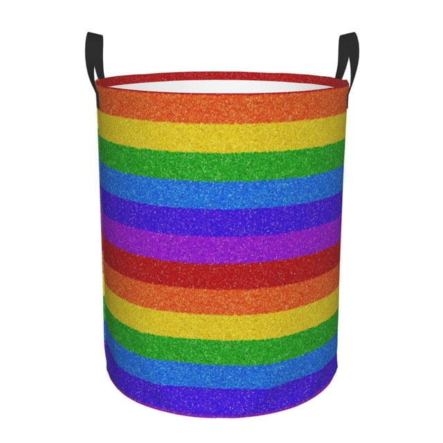 Balery Colorful Glitter Rainbow Cesta de ropa redonda con asas, impermeable, independiente, para ropa, juguetes, dormitorio y familia-Small