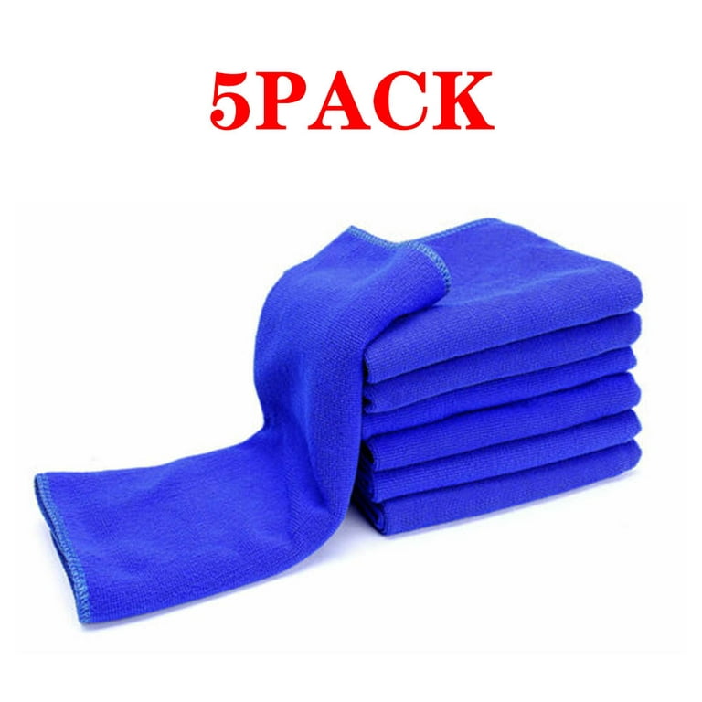 25 x 25CM Microfiber Cleaning Cloths (5 Pack) - Reusable Towels, Wash Rags,  Dust Cloth, All-Purpose: Kitchen, Dish, Cars, Shop, Glass - Blue