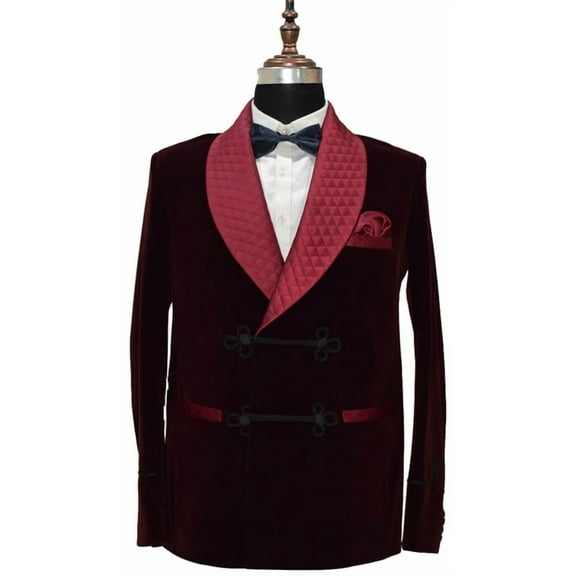 Mens Maroon Velvet Smoking Jacket – Frogging Style Evening Wear