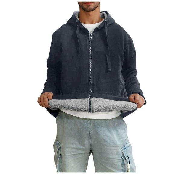 Mens Fleece Lined Jackets with Pockets Zip-Up Hoodies & Sweatshirts Casual Long Sleeve Solid Color Thermal Warm Athletic Workout Outerwear Coats