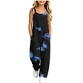thumbnail image 2 of Hduncf Girls Sleeveless Jumpsuits Casual Spaghetti Strap Romper with Side Pockets Teen Girls Wide Leg Jumpsuit Summer Outfits Blue 15-16 Years, 2 of 9