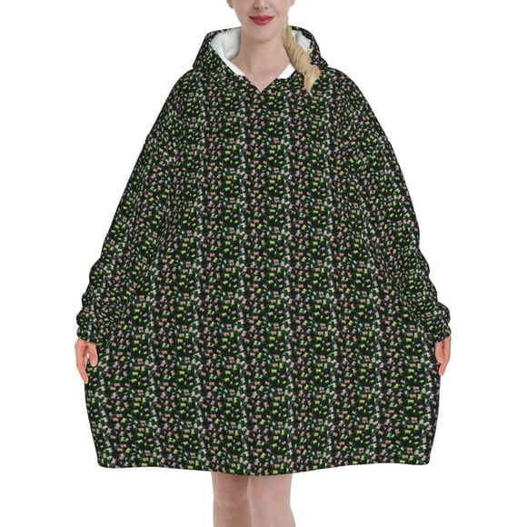 Cute Mouse Print christmas Oversized Blanket Hoodie Soft Warm Winter Holiday Wearable Blankets