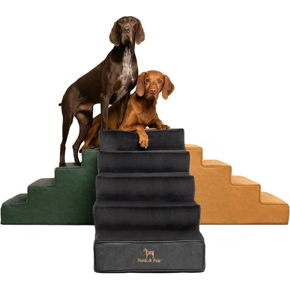 NOAH & PAW Dog Stairs, Dog Ramp for Bed (35" Extra Wide) Pet Stairs for High Bed, Design to Fit Small and Large Breeds, Durable 5 Pet Steps for Couch (35 Foam Density) Leather Collection
