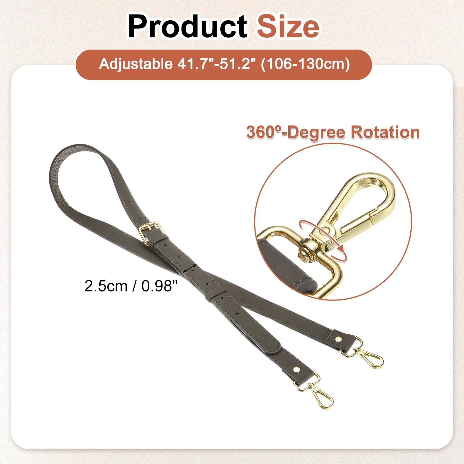 1" Genuine Leather Purse Strap for Bag (Dark Gray, Gold Buckle)