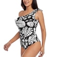 thumbnail image 3 of Yiaed Tropical Leaves Print Women One Piece Swimsuits Tummy Control One Shoulder Bathing Suits Pattern Ruffle Swimwear-Large, 3 of 8