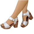 thumbnail image 3 of GERsome Women's Chunky Heels Sandals Platform Open Toe Ankle Strap Casual Work Party Wedding Pumps Shoes, Silver Size 6, 3 of 7