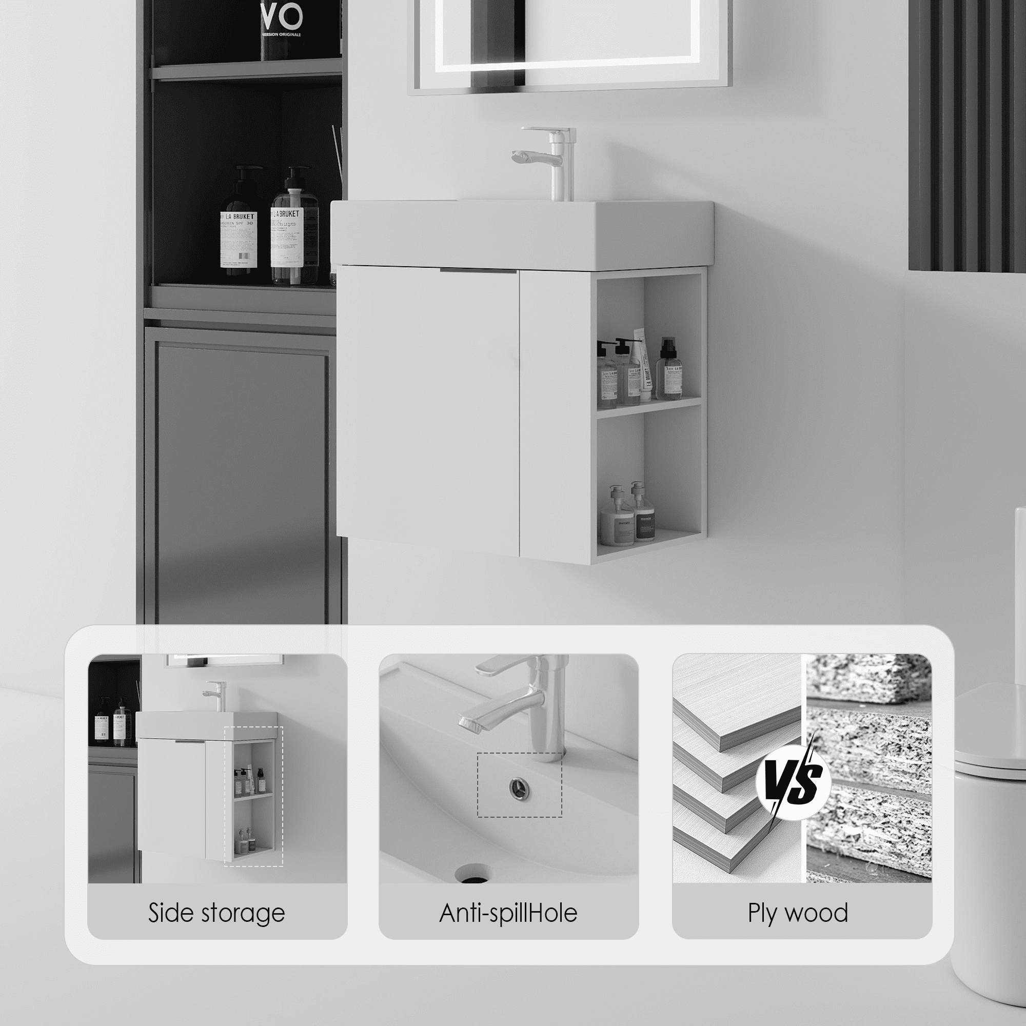 Leumius 21.6" Floating Bathroom Vanity with Ceramic Sink,Floating Bathroom Sink Cabinet for Small Space,Bathroom,White