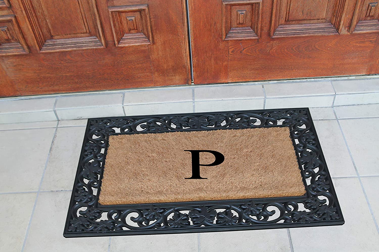 A1 Home Collections Rubber Coir Doormat Outdoor Entrance Floor Entryway Mat, Beige/Black, 23"x 38"