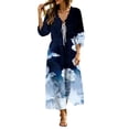 thumbnail image 2 of Karymi Dresses for Women Floral Print Bohemian Maxi Dress, Ruffle V Neck Lace-Up Front 3/4 Puff Sleeve Elastic Waist Flowy Beach Vacation Sundress Spring Dresses for Women, 2 of 6