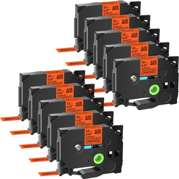 GREENCYCLE 10PK Compatible for Brother P-Touch TZ-B31 TZe-B31 12mm Black on Fluo Orange Laminated Label