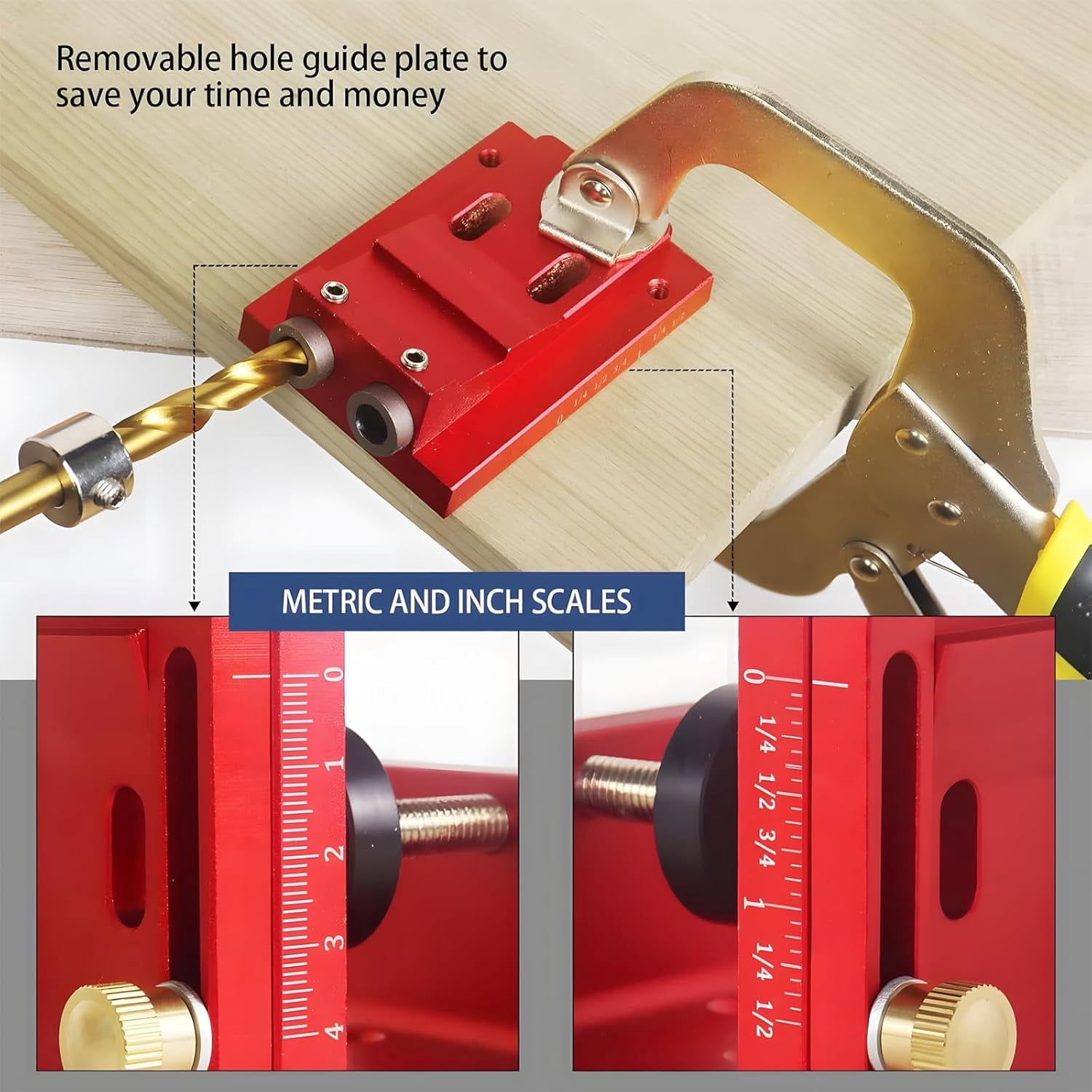 15° Precision Pocket Hole Jig Kit – Complete Joinery System with Step Drills, Wrenches, Drill Stop Rings, Square Drive Bits, Adjustable Fixture for DIY Carpentry and Woodworking Projects(RL 1 Set)