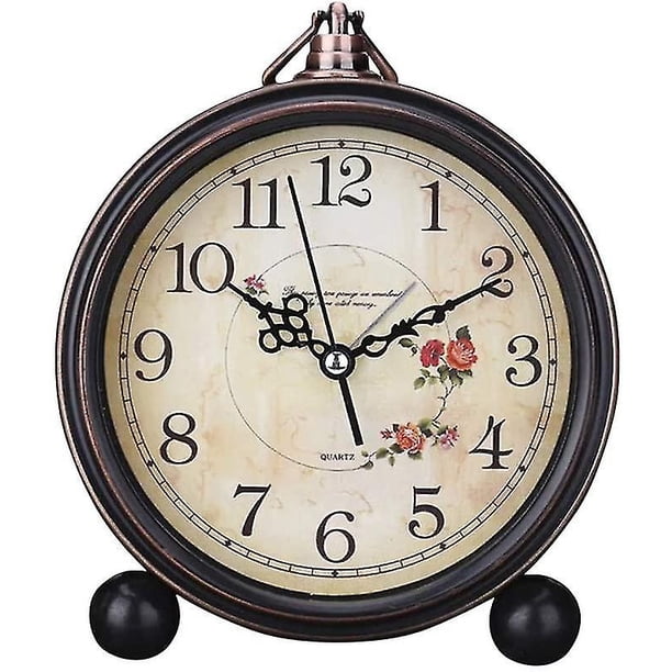 Vintage Style Alarm Clock Silent Antique Retro Table Clock Decorative Quiet Non-ticking Clock Classic Retro Clock Desk Alarm Clock(without Battery)